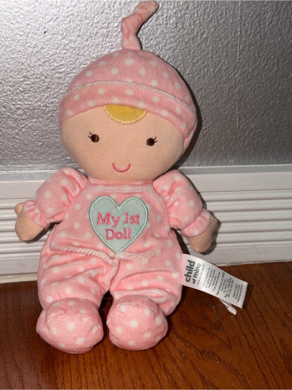 Child of Mine by Carter’s My 1st Doll Pink Polka Dot Plush Baby Doll Lovey